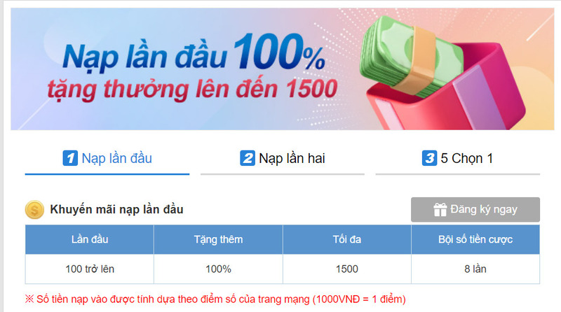 Nhận khuyến mãi 100% trên tổng giá trị nạp lần đầu tại KUBET